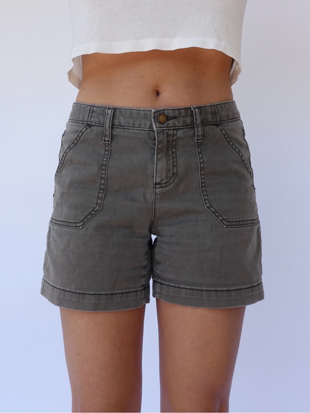 Green khaki cotton utility shorts